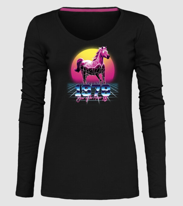 1978 Year of the Horse model negru pe tricou