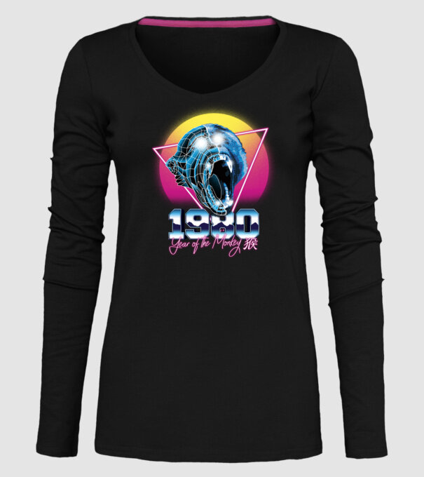 1980 Year of the Monkey model negru pe tricou
