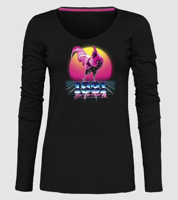 1981 Year of the Rooster model negru pe tricou