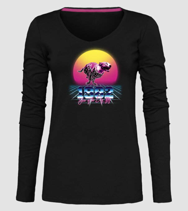 1982 Year of the Dog model negru pe tricou