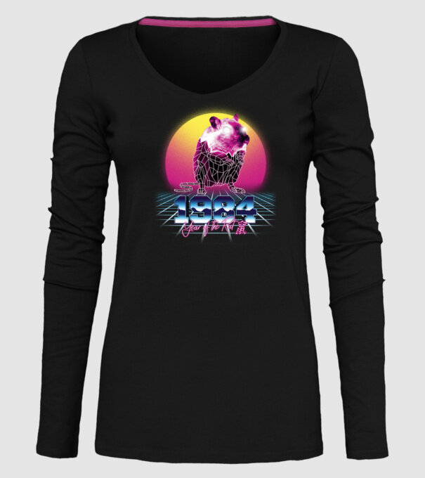 1984 Year of the Rat model negru pe tricou