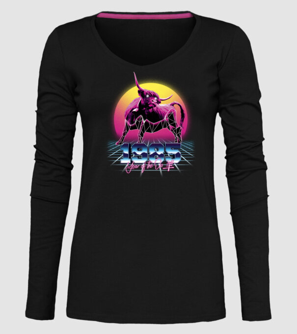 1985 Year of the Ox model negru pe tricou