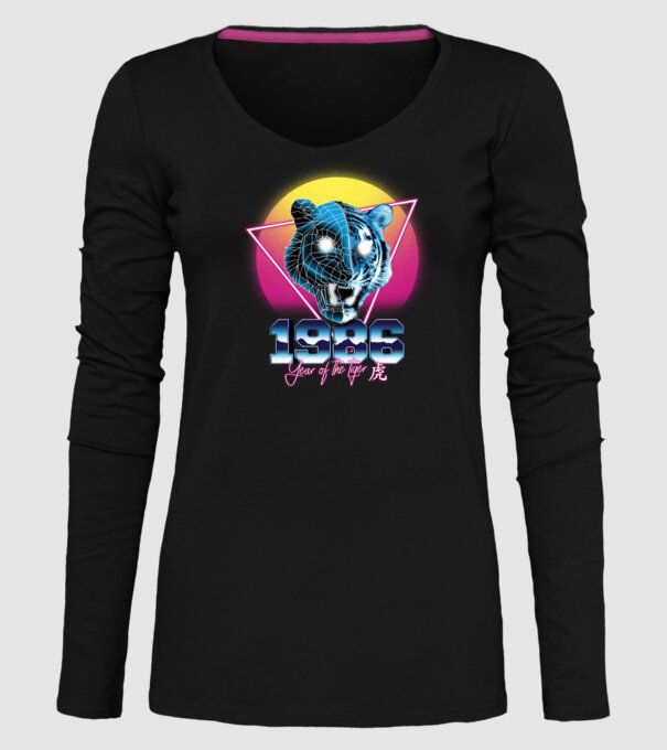 1986 Year of the Tiger model negru pe tricou