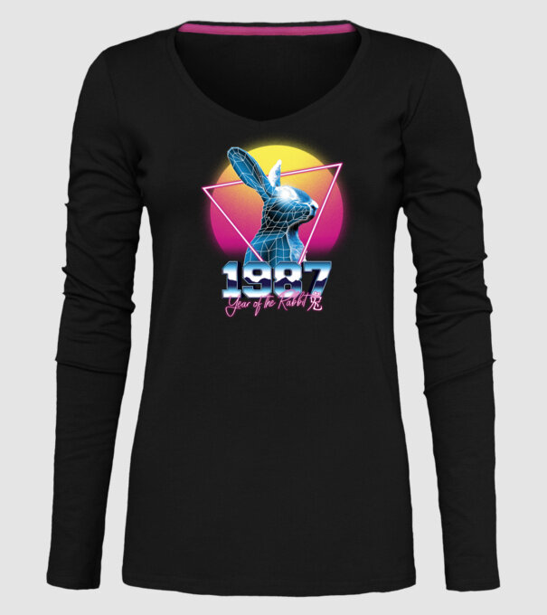1987 Year of the Rabbit model negru pe tricou