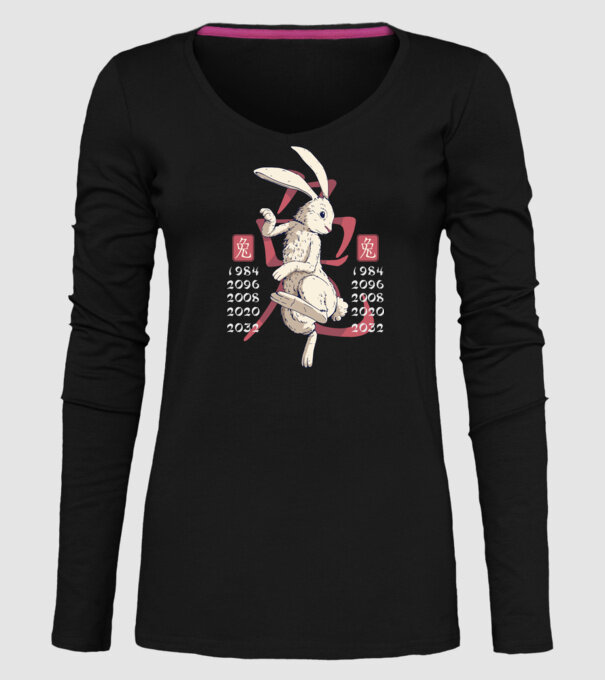 Year of the Rabbit model negru pe tricou