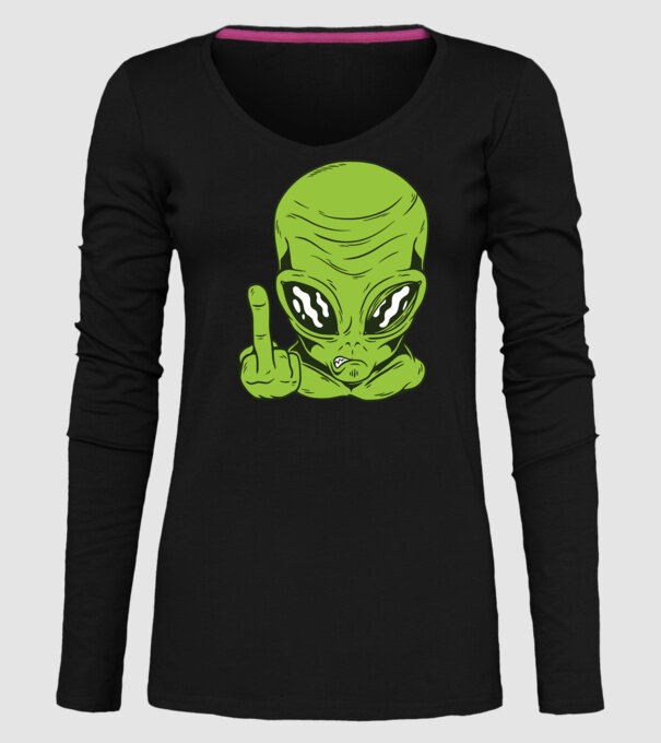 Alien arată degetul model negru pe tricou