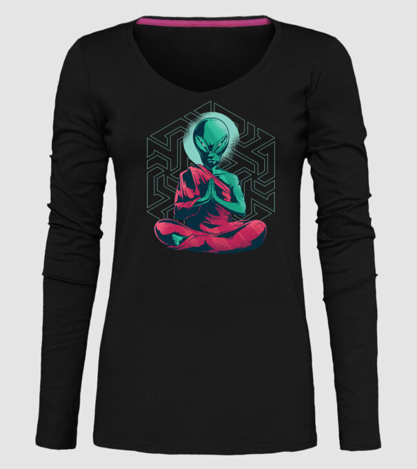 Meditație Alien model negru pe tricou