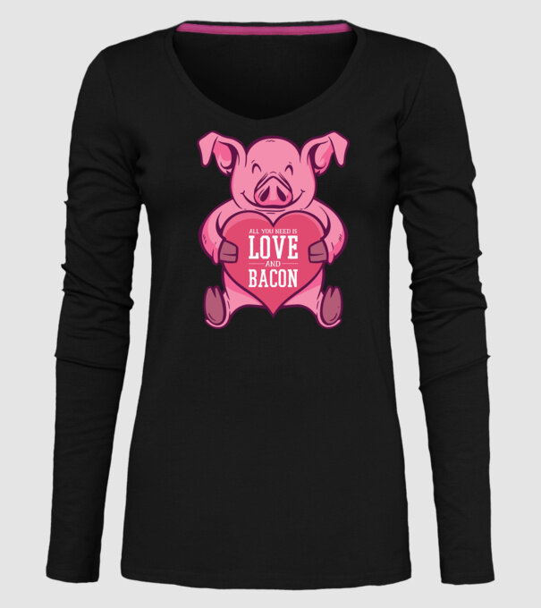 All you need is love and bacon model negru pe tricou
