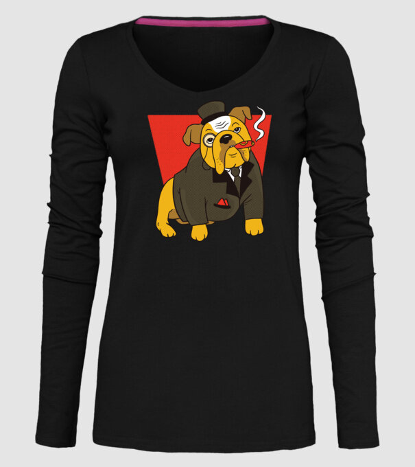 Bulldog englezesc cu trabuc model negru pe tricou