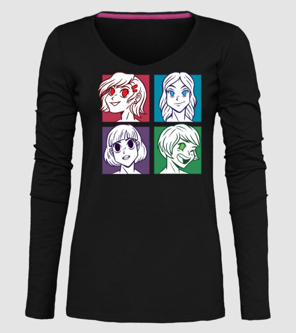 Fețe Anime fată Pop Art model negru pe tricou