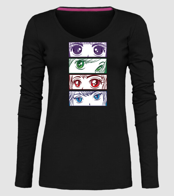 Anime ochi de fată Pop Art model negru pe tricou