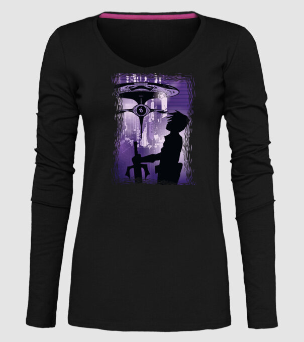 Navă spațială Anime model negru pe tricou