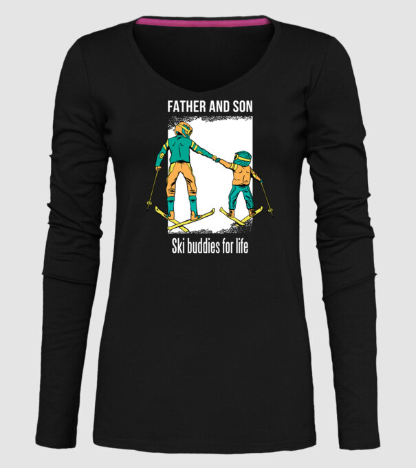 Tată și fiu parteneri de schi pe viață model negru pe tricou