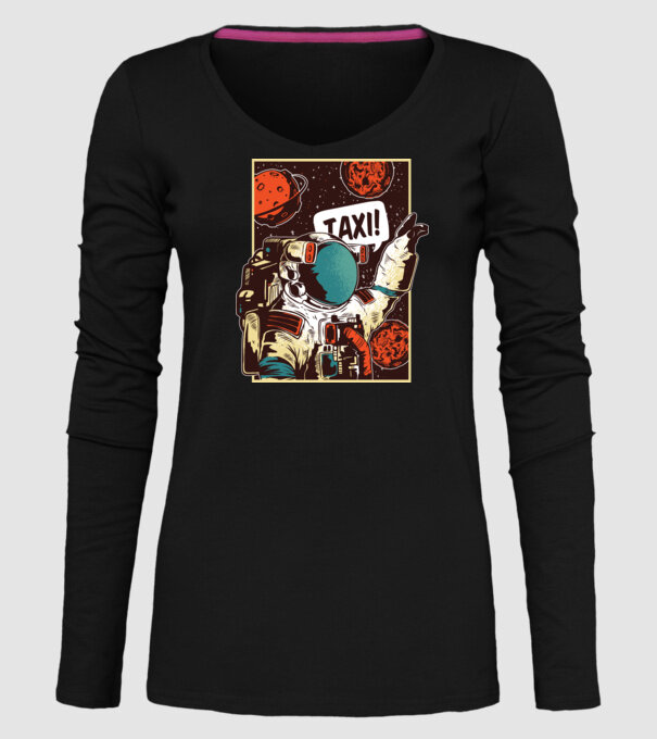 Astronaut Taxi model negru pe tricou