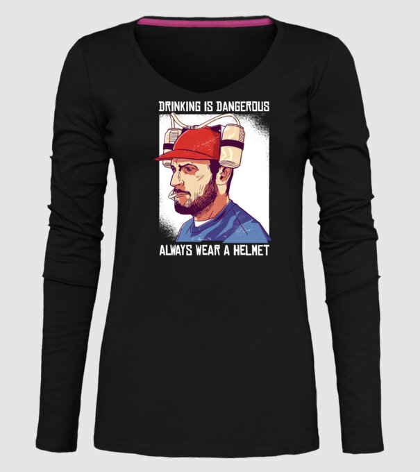 Băutul este periculos, poartă întotdeauna o cască model negru pe tricou