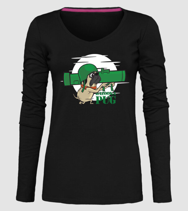Mops Bazooka model negru pe tricou