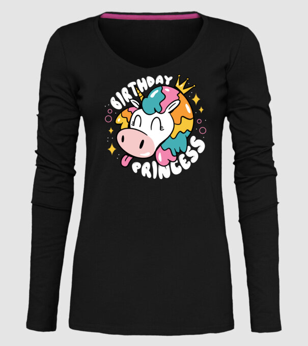Birthday Princess Unicorn model negru pe tricou