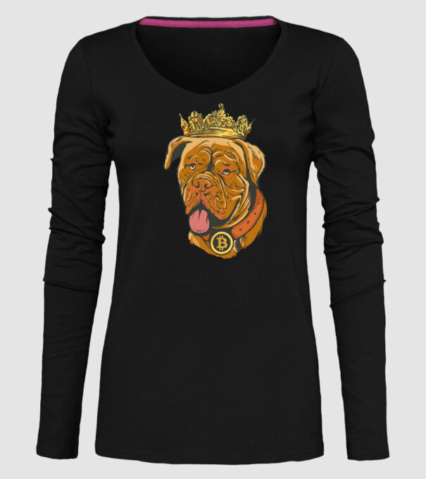 Câine Bitcoin model negru pe tricou