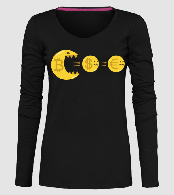 Bitcoin Pacman model negru pe tricou