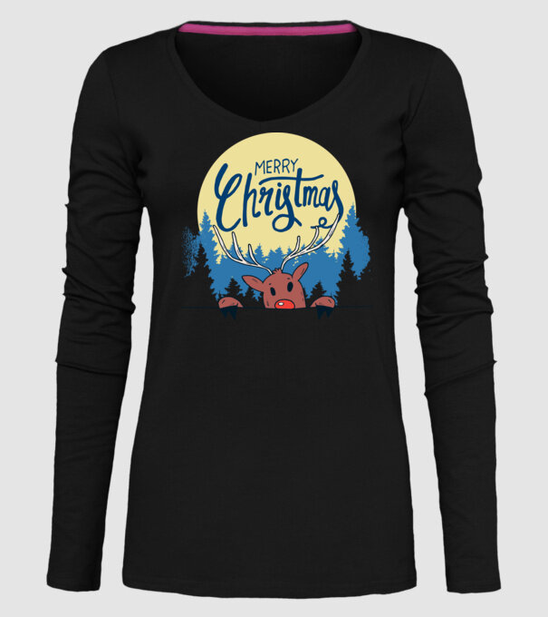 Crăciun Fericit Moș Crăciun cu ren model negru pe tricou
