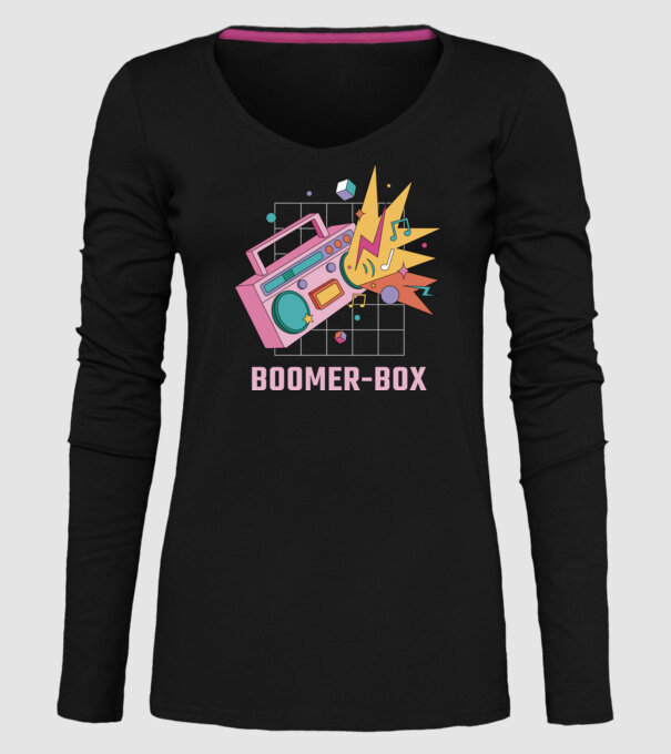 Boomer Box Magnetofon Retro model negru pe tricou