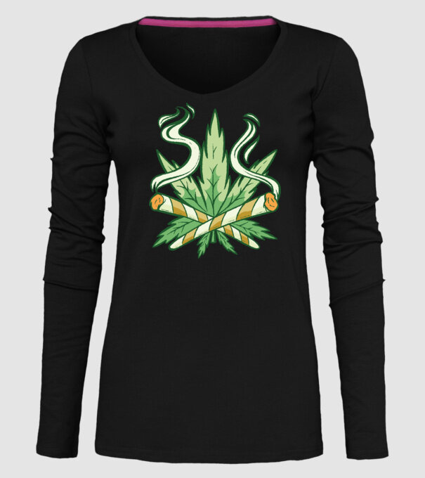 Cannabis Marijuana model negru pe tricou
