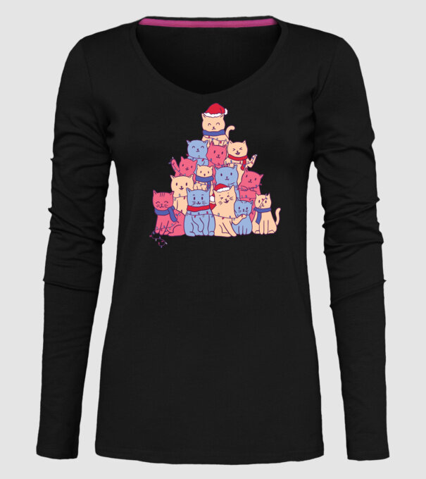 Pom de Crăciun Pisică model negru pe tricou