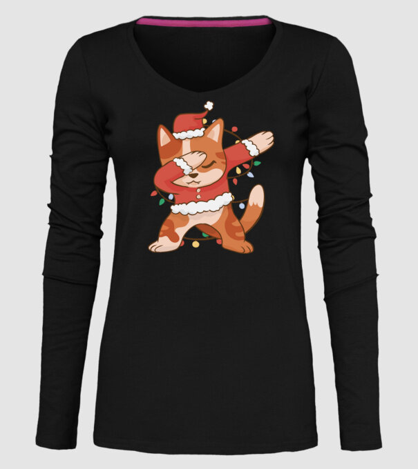Pisică Crăciun DAB model negru pe tricou