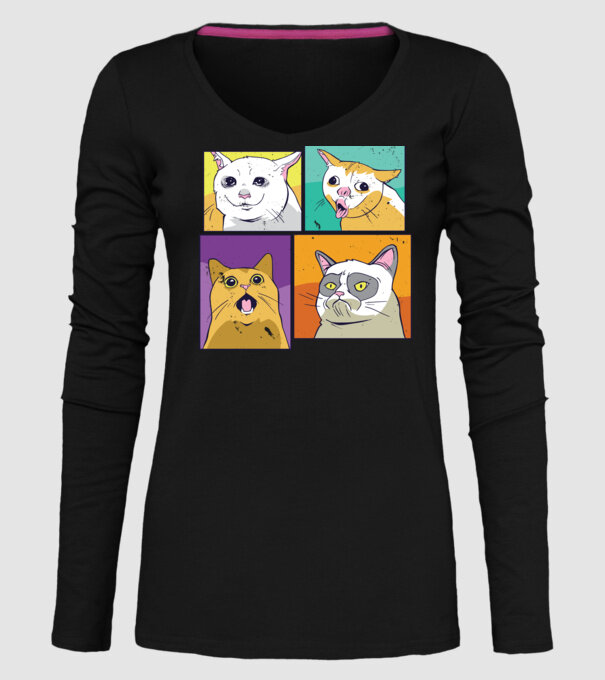 Pisică Meme Pop Art model negru pe tricou