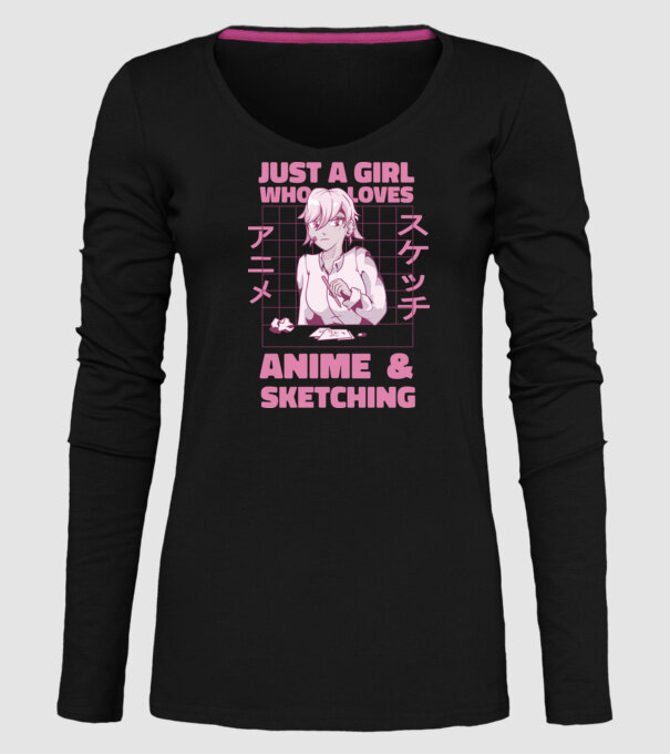 Doar o fată căreia îi place Anime și desenul model negru pe tricou
