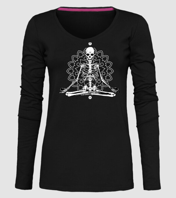 Schelet Yoga model negru pe tricou