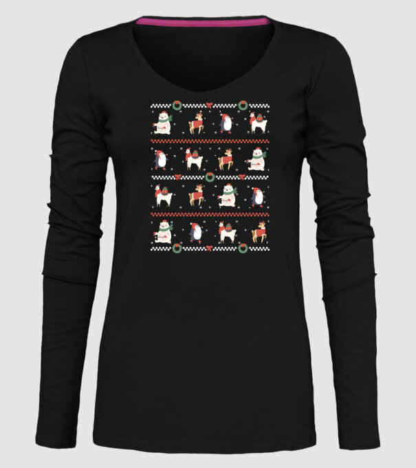 Pulover urât cu Animale drăguțe model negru pe tricou