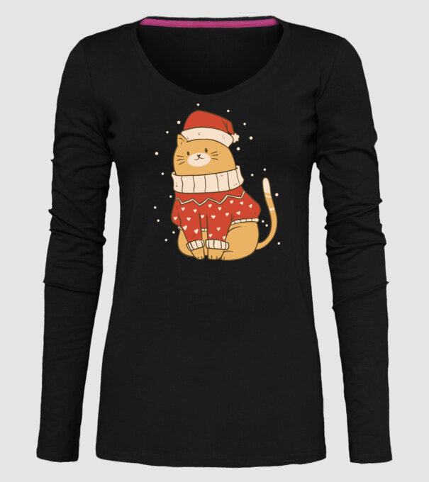 Pisică drăguță de Crăciun model negru pe tricou