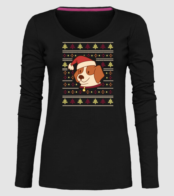 Pulover urât de Crăciun cu cățeluș drăguț model negru pe tricou