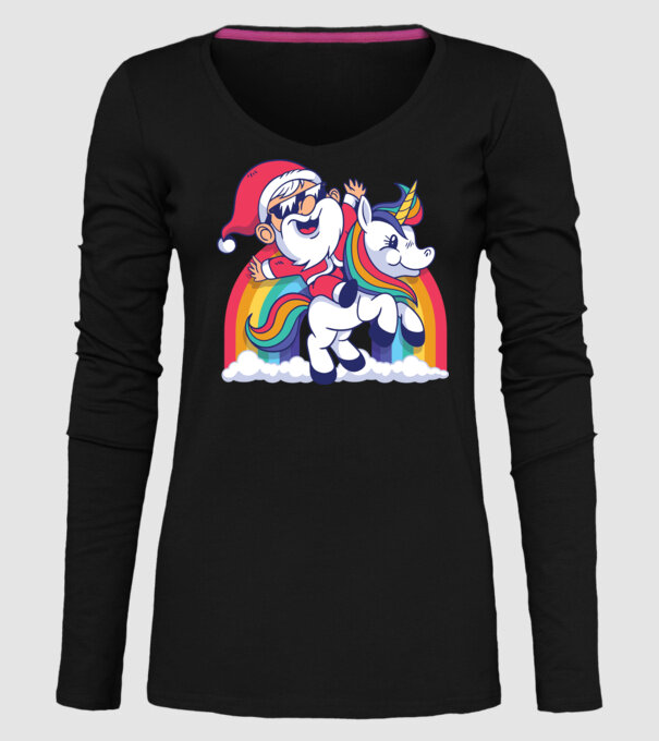 Moș Crăciun Drăguț Unicorn tricou model negru pe tricou