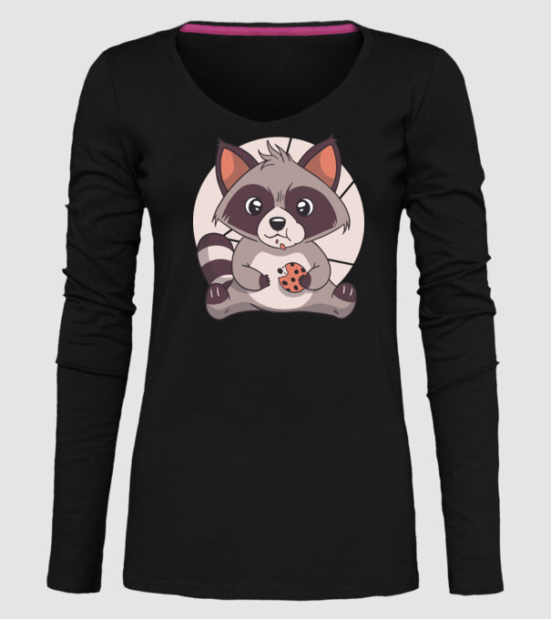 Tricou raton drăguț mâncând biscuiți model negru pe tricou