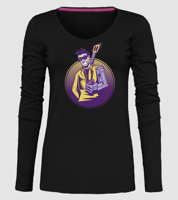 Chitarist Cyberpunk model negru pe tricou