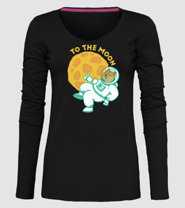 Dogecoin to the moon model negru pe tricou