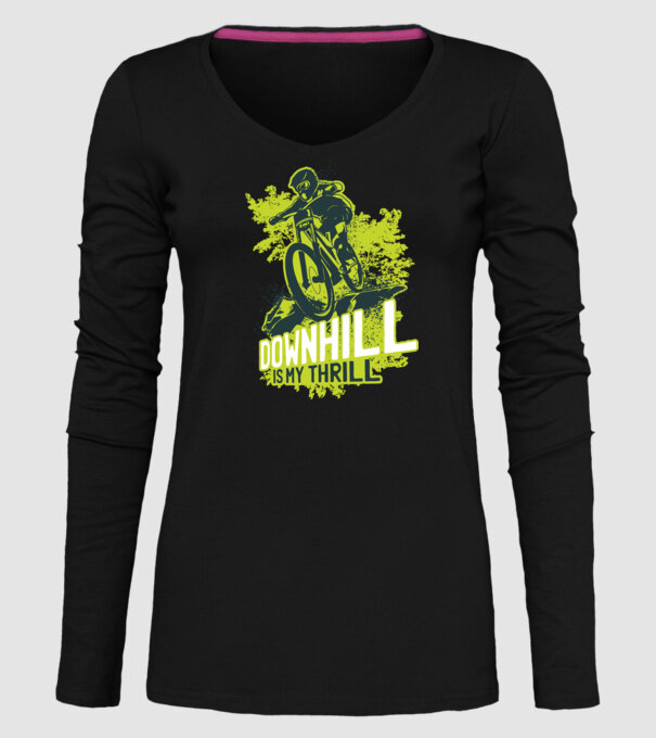 Downhill Is My Thrill tricou bicicletă model negru pe tricou