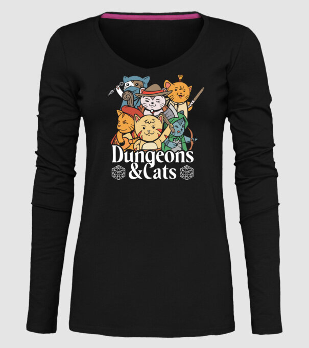 Dungeons and Cats - Joc de rol cu pisici model negru pe tricou