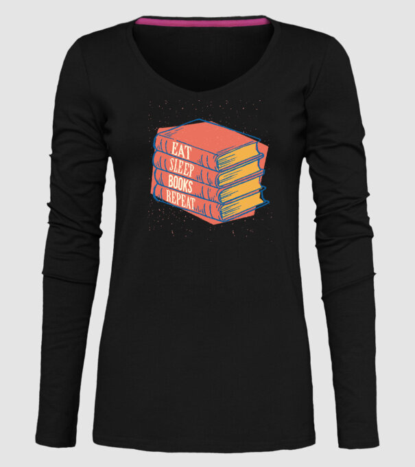 Eat Sleep Books Repeat Lectură model negru pe tricou