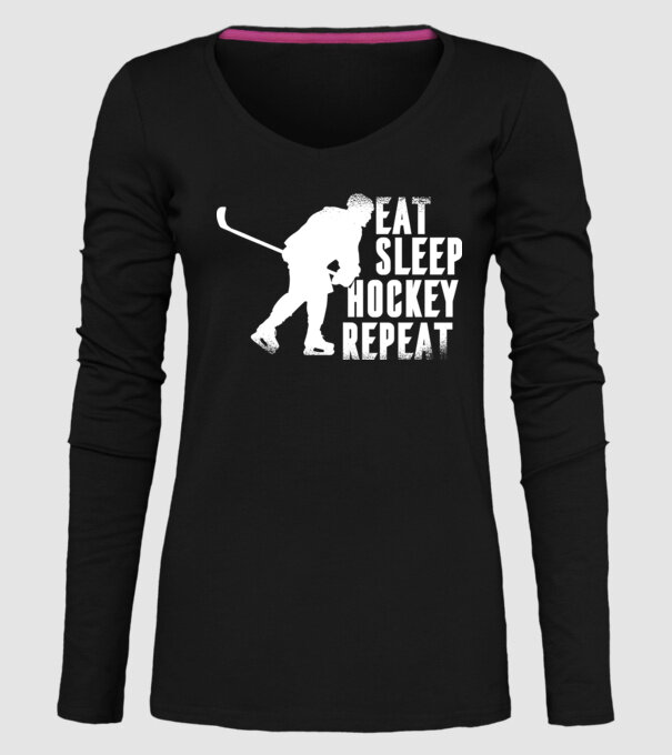 Eat Sleep Hockey Repeat model negru pe tricou
