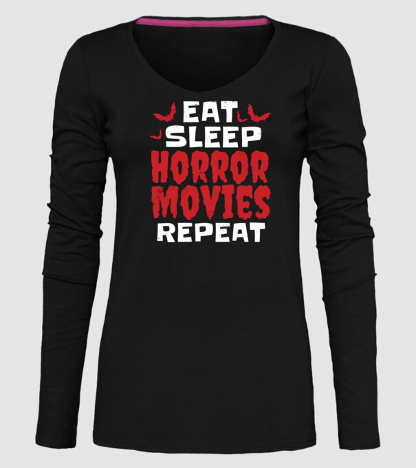 Eat Sleep Horror Movies Repeat model negru pe tricou