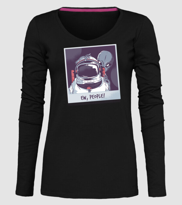 Ew, Oameni - Astronaut cu extraterestru model negru pe tricou