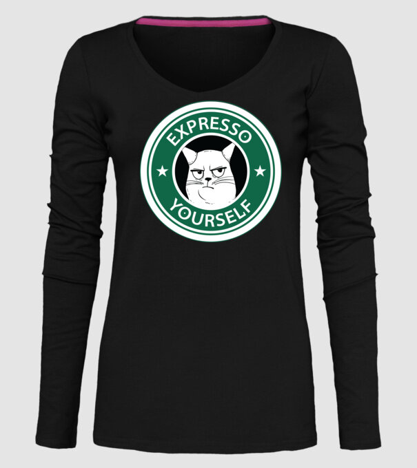 Expresso Yourself tricou Pisică cu cafea model negru pe tricou