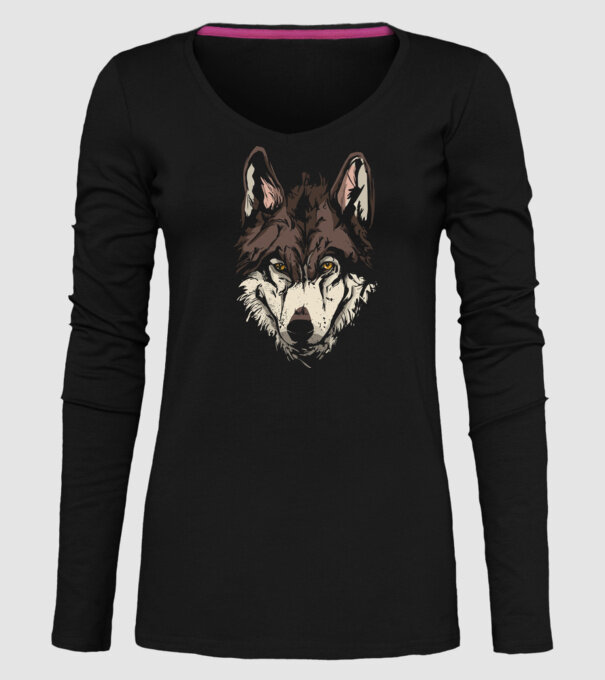 Cap de lup model negru pe tricou