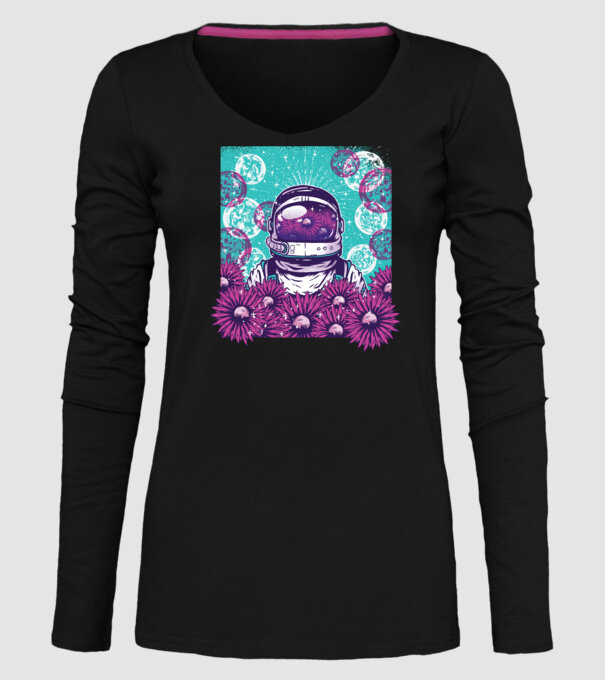 Floral Astronaut model negru pe tricou