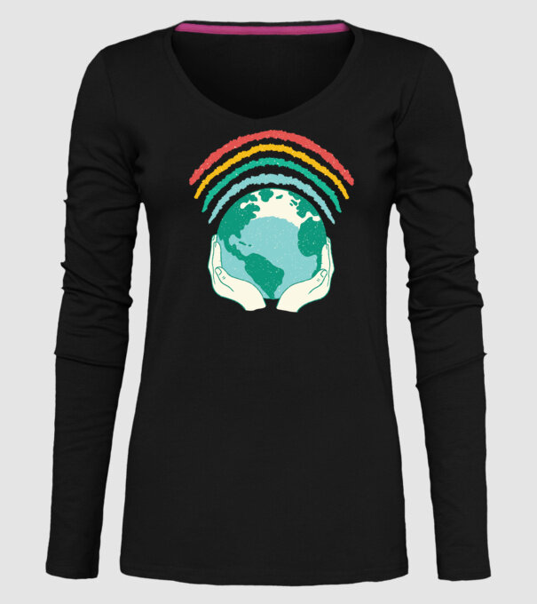 Pământ Wifi Curcubeu model negru pe tricou