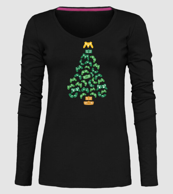 pom de Crăciun Gamer model negru pe tricou