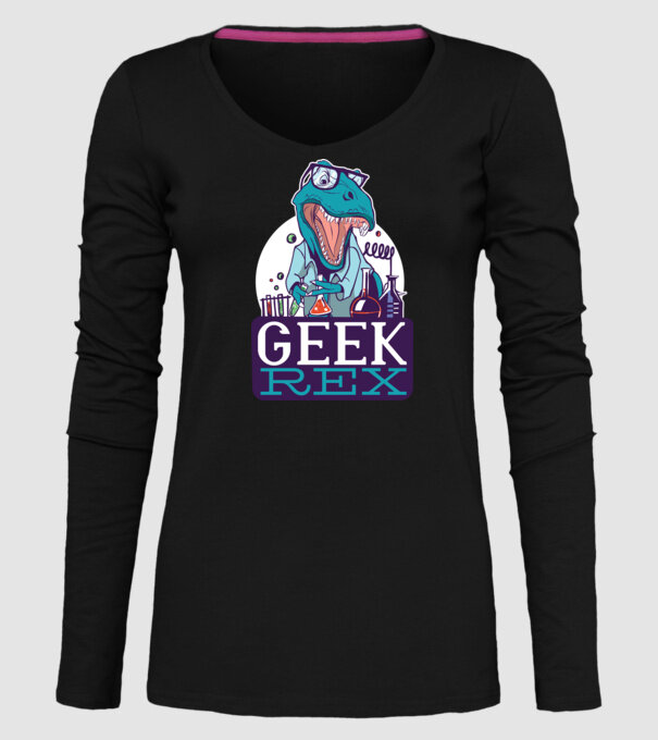 Geek Rex dinozaur tricou model negru pe tricou
